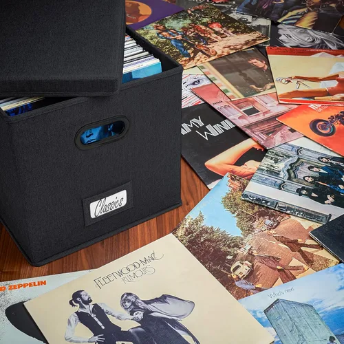 Miniatura 5 de ZICOTO Juego de caja de almacenamiento de discos de vinilo decorativa para más de 100 discos individuales, resistente y fácil de transportar