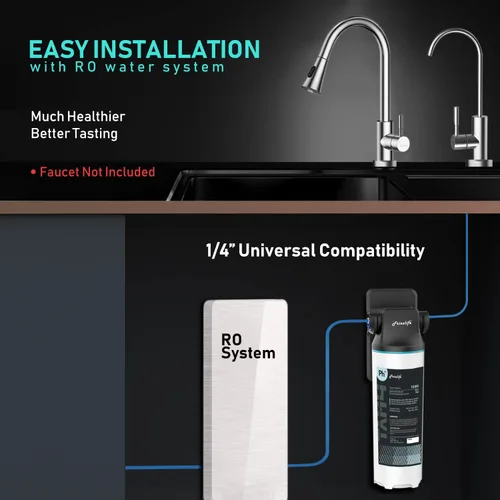 Miniatura 6 de Frizzlife TAM4 Filtro de agua en línea debajo del fregadero - Remineralización alcalina PH+, Certificado NSF/ANSI 42, Ajusta el sabor y el PH