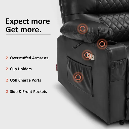 Miniatura 9 de MCombo Zero Gravity PR621 - Silla reclinable eléctrica con masaje de calor y vibración, silla reclinable con puertos USB, portavasos para sala