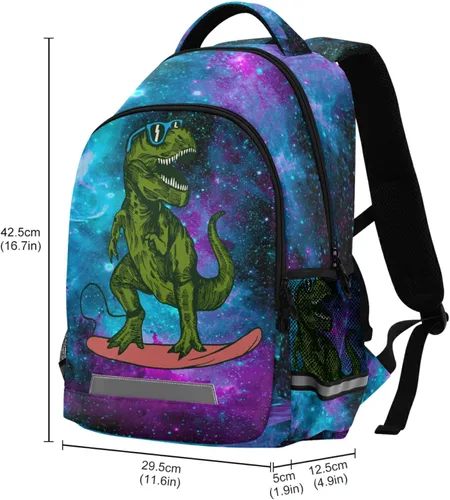 Miniatura 3 de Mochila para laptop con diseño de dinosaurio, color rosa y azul, con diseño de galaxia, bolsa de viaje, casual, con correa para el pecho, para niños