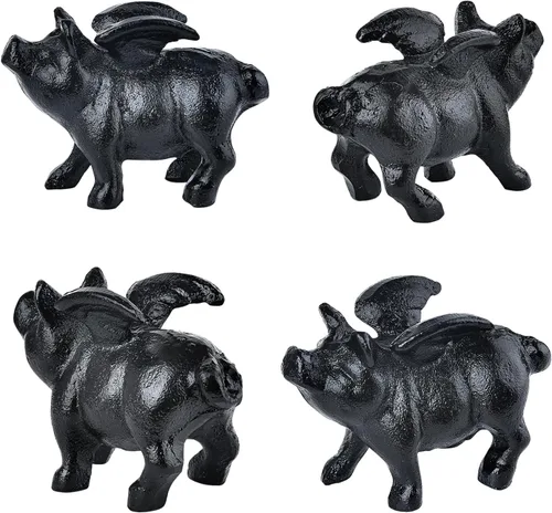 Miniatura 5 de Sungmor Juego de 2 figuras de hierro fundido de elefante y unicornio - Esculturas rústicas en negro para estante, escritorio o entrada - Estatuas