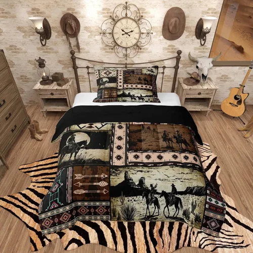 Miniatura 25 de Feelyou, juego de ropa de cama estilo vaquero tamaño individual para niños, juego de edredón occidental para niños y niñas, desierto del lejano