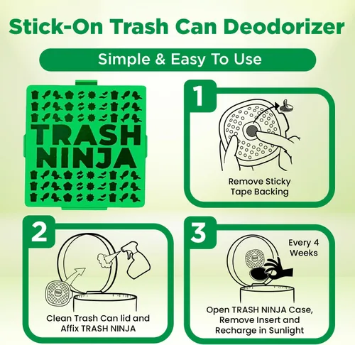 Miniatura 7 de Trash Ninja - Desodorizador y eliminador de olores (paquete de 2) para botes de basura de interiores de hasta 10 galones, fabricado con carbón