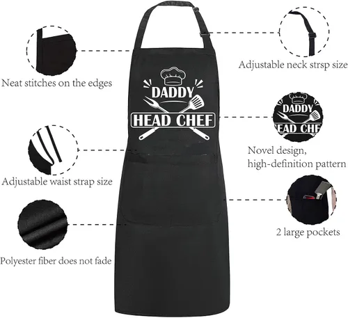 Miniatura 3 de CREATCABIN Delantales divertidos para hombre, delantal de barbacoa para asar a la parrilla, tamaño ajustable con 2 bolsillos grandes, Daddy Jefe