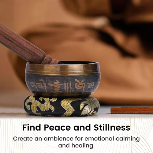 Miniatura 3 de DomeStar Juego de cuencos tibetanos cantores, auténtico juego de meditación hecho a mano para alivio del estrés, yoga con mazo y cojín para terapia