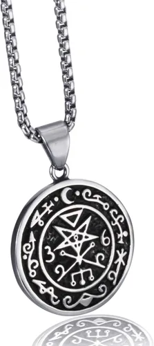 Miniatura 4 de ELFASIO Collar con colgante de acero inoxidable para hombre sello de Astaroth Key of SalomonSeal of Lilith Sigil of Lucifer Seal Chain