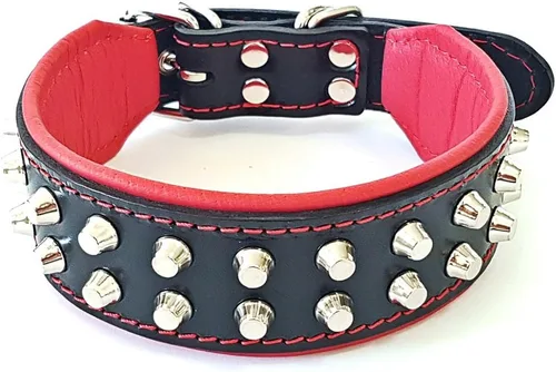 Bestia Collar de perro con tachuelas Rocky. Hecho a mano. Bulldog francés a pastor alemán, 1 o 2 pulgadas de ancho, 100% cuero, acolchado suave, 7
