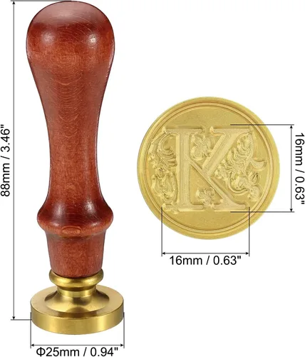 Miniatura 2 de PATIKIL Sello de cera del alfabeto K, sello de cera de sellado de letra inicial, clásico retro, cabeza de latón extraíble, mango de madera