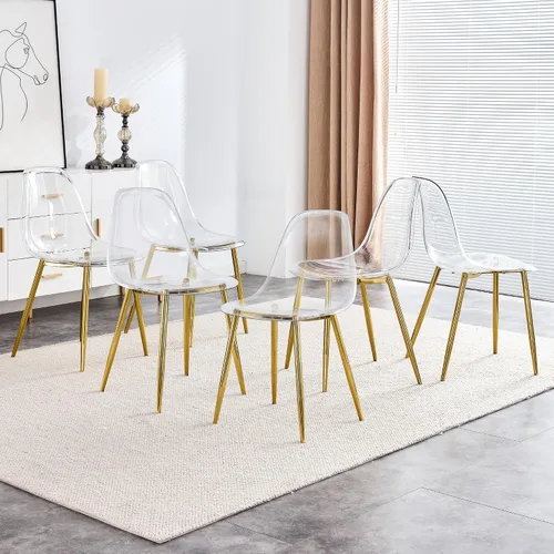 Miniatura 6 de JUFU Juego de 4 sillas de comedor de acrílico, modernas sillas transparentes con asiento transparente, sillas laterales ergonómicas de acrílico