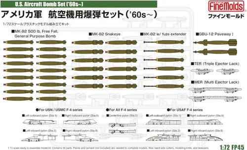 Miniatura 2 de FineMolds 1/72 US Aircraft Bomb Set (60s) - Kit de construcción de modelos de plástico # FP45