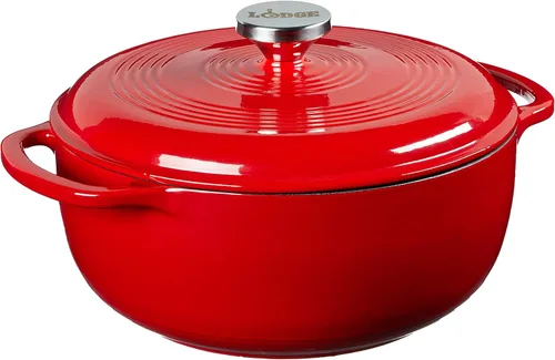 Miniatura 18 de Lodge Horno holandés de hierro fundido esmaltado de 4.5 cuartos de galón con tapa, asas dobles, apto para horno hasta 500° F o en la estufa, uso