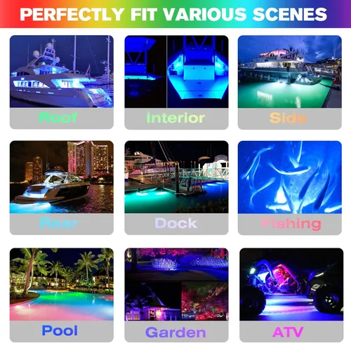 Miniatura 5 de HUSUKU Luces LED marinas de mediados de 42 LED de 1500 LM para barco bajo el agua (azul), 2 unidades, 5.1 pulgadas, IP68, acero inoxidable 316