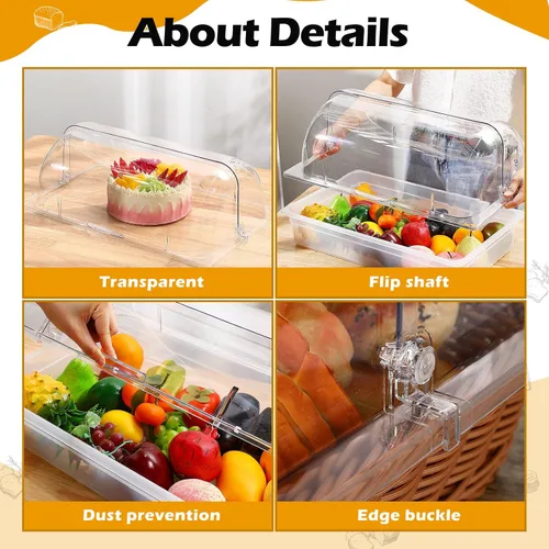 Miniatura 5 de 6 fundas transparentes para platos de roce de plástico de tamaño completo, tapa enrollable para platos de 21 x 13 x 6.7 pulgadas, tapas de bandeja