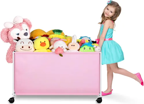 Miniatura 10 de MISSLO Caja grande de juguetes con ruedas, gran baúl de juguetes para niños, organizador de juguetes, 124L, color negro