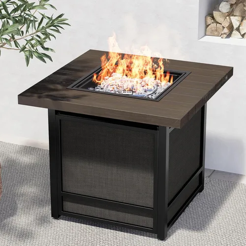 Miniatura 9 de Grand Patio - Hoguera de propano de 29 pulgadas al aire libre, mesa de hoguera cuadrada sin humo con base de cuerda, superficie de madera ligera