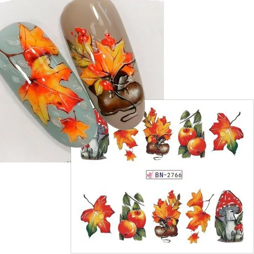 Miniatura 8 de 500 patrones de calcomanías de uñas de otoño para mujer, calcomanías de agua de dibujos animados, calabaza, hongo, hoja de arce, calcomanías