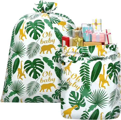 Teling 2 bolsas de regalo extra grandes de 80 x 60 pulgadas para baby shower, selva, safari, animales, bolsas de regalo de plástico para regalos