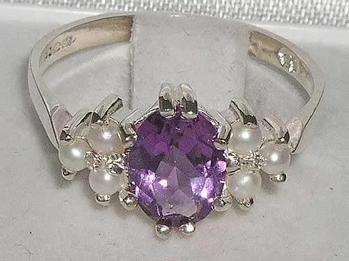 Miniatura 4 de Anillo de plata de ley 925 auténtica amatista y perla cultivada para mujer