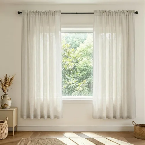 Miniatura 40 de Mrs.Naturall - Cortinas transparentes con bolsillo para barra de 36x63 pulgadas de lino mezclado negro