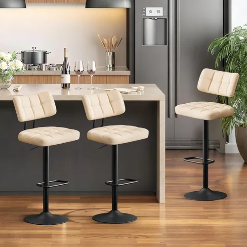 Miniatura 18 de Furniliving - Juego de 4 taburetes modernos de bar, taburetes de bar de piel sintética para isla de cocina, taburetes de bar giratorios tapizados