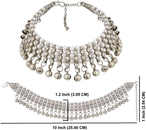 Miniatura 5 de Efulgenz Silver Anklets with Crystal & Faux Pearl - Indian Women's Bell Anklets & Ghungroo Ankle Bracelets