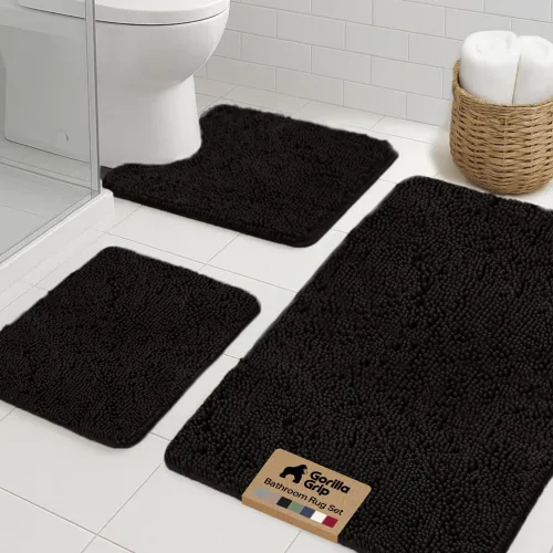 Miniatura 54 de GORILLA GRIP - Juegos de alfombras de baño, juego de 2 alfombras de chenilla suave, alfombra base para inodoro y alfombra de 30 x 20, alfombras Negro