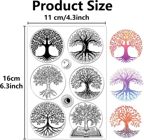 Miniatura 2 de CRASPIRE Sellos transparentes de árbol de la vida, diseño de luna, reutilizables, de silicona, para diario, tarjetas, decoración, manualidades