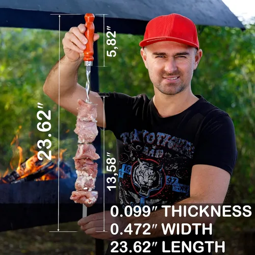 Miniatura 2 de Brochetas largas de acero inoxidable para barbacoa de 23.6 pulgadas, palitos Shish Kabob/Kebab, varillas planas de metal resistente para picanha