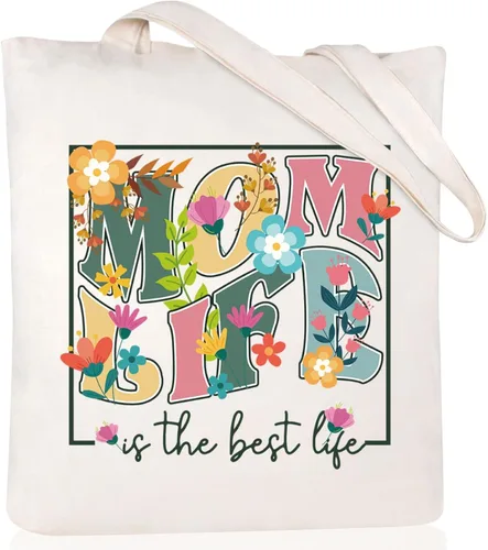 Andeiltech Bolsa de lona para mujer, bolsa de viaje estética, bolsa de hombro reutilizable, regalo de cumpleaños para mamá Flor Mamá