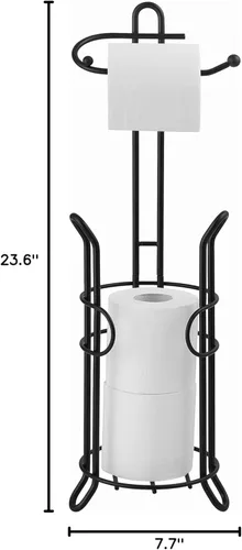 Miniatura 7 de SunnyPoint Soporte de papel higiénico independiente con almacenamiento, capacidad para 3 rollos de repuesto, acero resistente, acabado negro, fácil