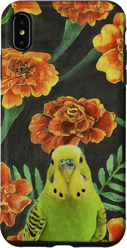 iPhone XS Max Parakeet Budgie Orange Yellow Marigolds Flower Pattern Case
