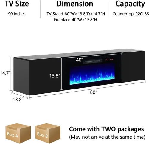 Miniatura 6 de AMERLIFE Soporte de TV Flotante con Chimenea Eléctrica de 36 Pulgadas, Centro de Entretenimiento de Chimenea Montado en la Pared con Acabado de Alto