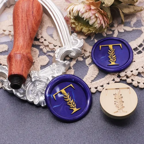 Miniatura 4 de SWANGSA Sello de cera inicial del alfabeto T, sello de cera de hojas botánicas vintage elegante para invitación de fiesta de boda, envoltorio