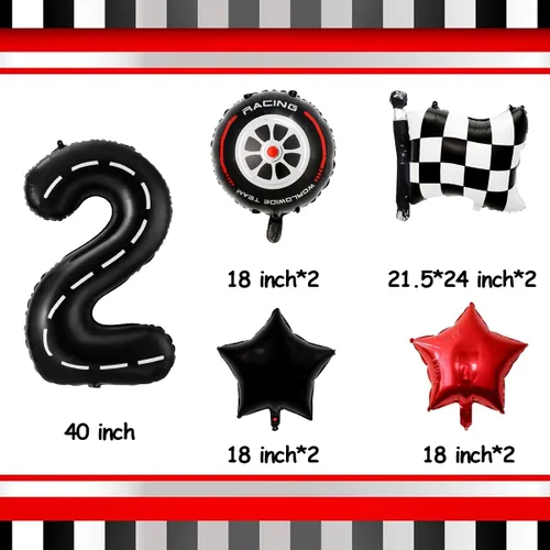Miniatura 2 de Decoraciones de fiesta de cumpleaños de auto de carreras, globo negro número 2 de 40 pulgadas, globo de aluminio para decoración de cumpleaños