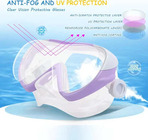 Miniatura 4 de Máscara de natación para niños, gafas de natación para niños de 180° antivaho, a prueba de fugas, con cubierta de nariz y correa de tela para edades