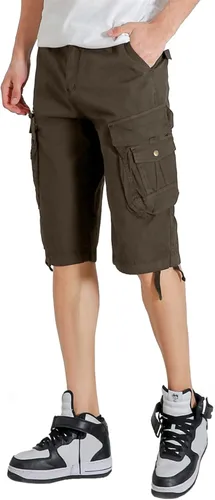 Miniatura 5 de Pantalones cortos cargo con cintura elástica para hombre, con bolsillo con cremallera, ajuste relajado, elásticos, ligeros, de algodón
