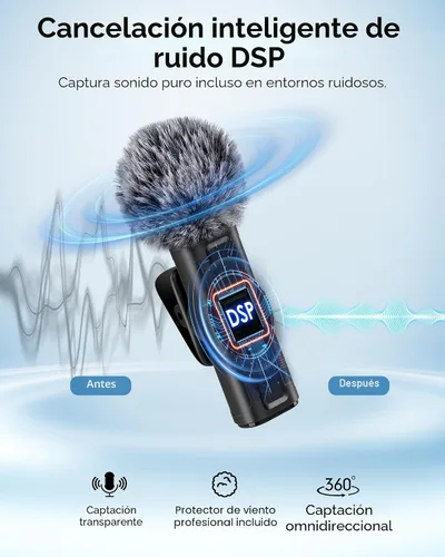 Miniatura 3 de Mini micrófono inalámbrico para iPhone, iPad, Android, paquete de 2 micrófonos Lavalier con clip giratorio de 360°, micrófono USB-C con reducción