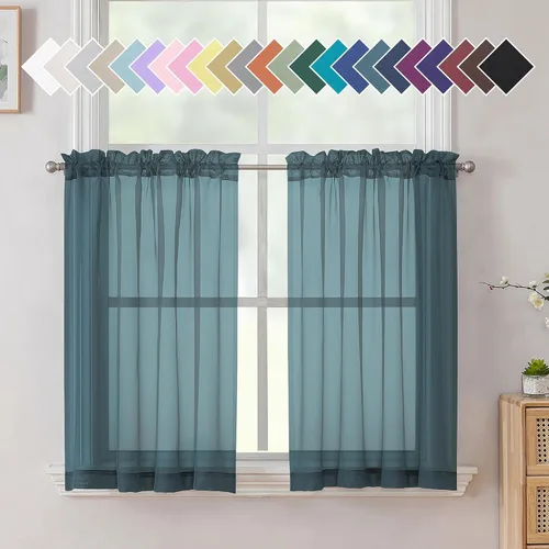 Miniatura 190 de Aiyufeng 2 paneles de cenefa transparente negra de 14 pulgadas de largo, cortinas cortas negras transparentes para dormitorio, cortinas de cocina