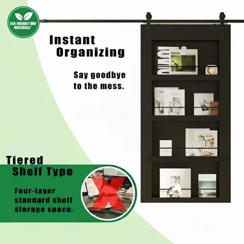 Miniatura 3 de BARNER HOME Puerta corrediza de granero de 30" x 84", puerta de granero estilo estante con kit de herrajes de 6 pies, hecha de MDF imprimado