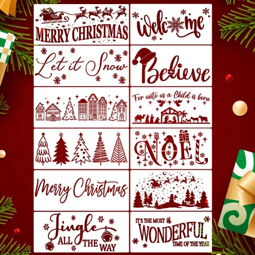 Miniatura 10 de Plantillas de Navidad para pintar sobre madera 12" Grandes plantillas de Navidad para manualidades Plantillas de Santa reutilizables Plantillas