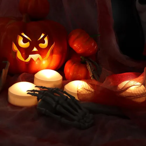 Miniatura 3 de Paquete de 4 luces de calabaza de Halloween con control remoto y temporizador, luz LED parpadeante brillante que funciona con pilas, juego de velas