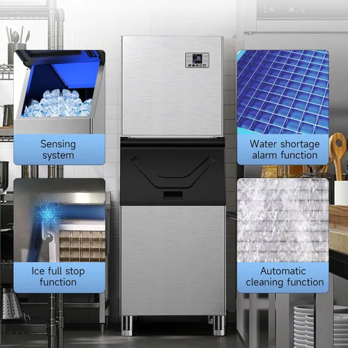 Miniatura 5 de Máquina comercial para hacer hielo 650 libras/24 horas, 12 ajustes de grosor ajustable, almacenamiento de 400 libras, máquina de hielo comercial