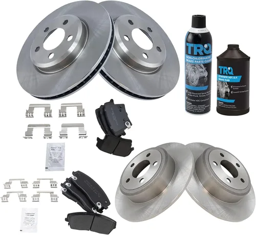 Miniatura 3 de TRQ Kit de pastillas de freno delanteras y traseras y rotores Kit químico de freno Pastillas de freno Rotor de freno semimetálico compatible