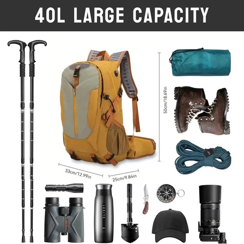 Miniatura 2 de Mochila de senderismo de 40 litros, mochila de senderismo impermeable con cubierta para lluvia, bolsa de camping grande para deportes al aire libre