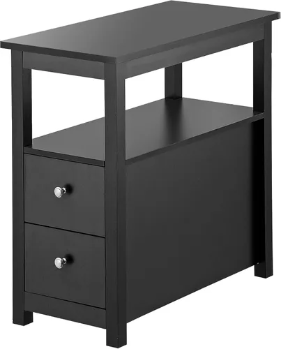 Miniatura 3 de Mesa auxiliar de 3 niveles con 2 cajones y estante de almacenamiento abierto, mesa de madera estrecha, mesita de noche, sofá para el hogar, oficina