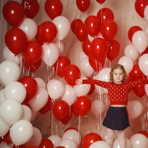 Miniatura 6 de 100 globos rojos y blancos de látex grueso de 12 pulgadas para decoración del día de la madre, día de San Valentín, cumpleaños, boda, día