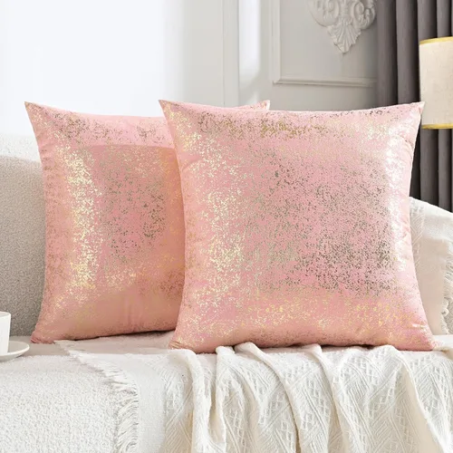 Miniatura 30 de JELLYMONI Juego de 2 fundas de almohada decorativas brillantes, fundas de almohadas decorativas con purpurina dorada de 16 x 16 pulgadas para sala