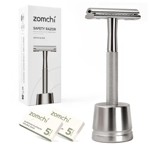 Miniatura 16 de Maquinilla de afeitar de seguridad de doble borde con mango de textura,Maquinilla de afeitar de metal para hombres y mujeres,Se adapta a todas