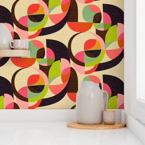 Miniatura 8 de Peel & Stick Wallpaper 12ft x 2ft - Mid Century Midcentury Modern Mod 1950S 1960S Retro Earth Tones Geometric Circles Custom Removable Wallpaper by