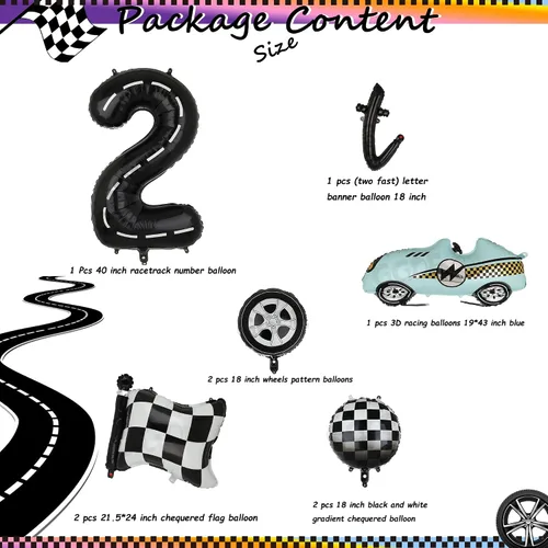 Miniatura 2 de Decoraciones de Cumpleaños Two Fast Globos de Números de Pista de Carreras de 40 Pulgadas 2 Negro Pancarta de Globos con Letras Two Fast Globo 2do